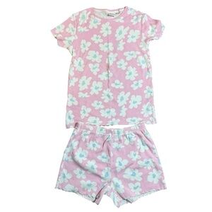 ZARA Girls Floral Pajama Set Pink Ribbed 2-Piece Short Sleeve Size 13-14